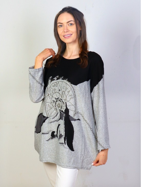 Ladies Penguin Printed Knit Fashion Top 